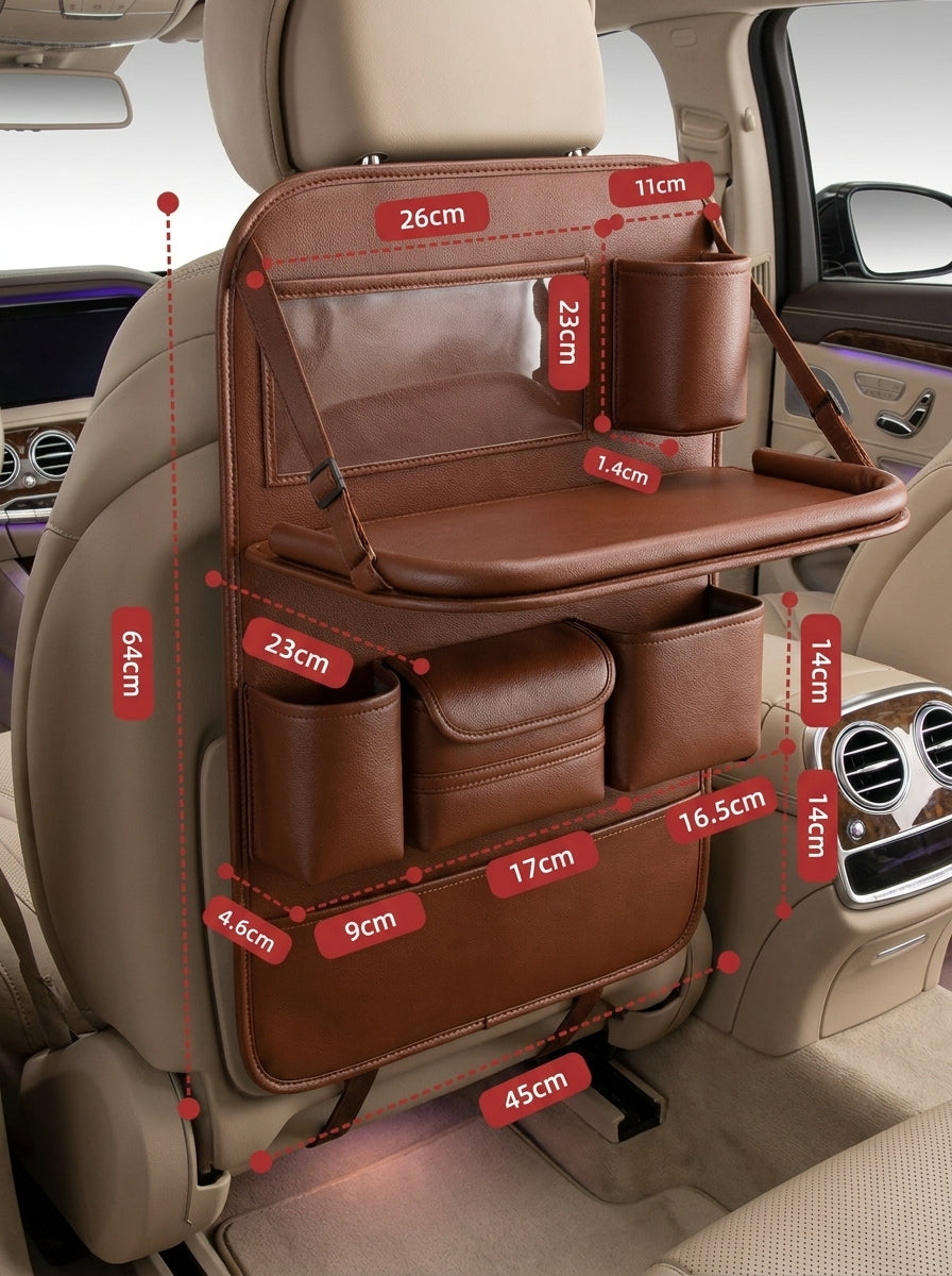 Car Back Seat Organizer with Foldable Tray Table – Tablet Holder & Storage Pockets