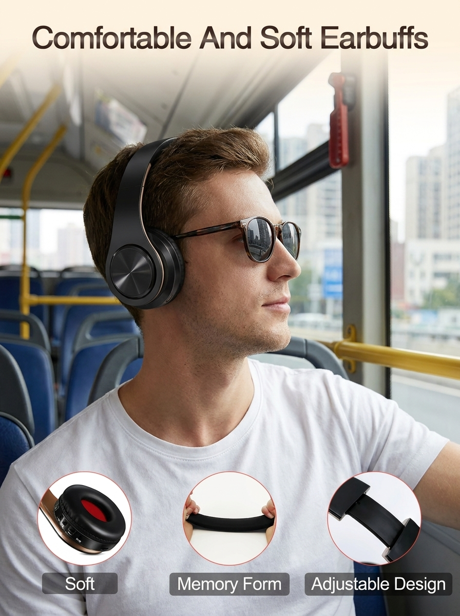 Wireless Over-Ear Headphones – 20Hr Playtime, Built-In Mic, Bluetooth